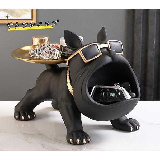 置物 犬の像の装飾トレイ フレンチブルドック ダブルトレイ キー収納トレイ犬 卓上 鍵置き 眼鏡 リモコン 化粧品 小物収納 インテリア 雑