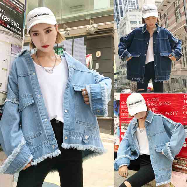 レディース オーバー サイズ デニム ジャケット アウター 人気 通販 大きい サイズ 3XL 4XL Gジャン 上着 袖あり 長袖 襟付き 前開き デニム ブルーデニム かわいい 大人 可愛い きれ