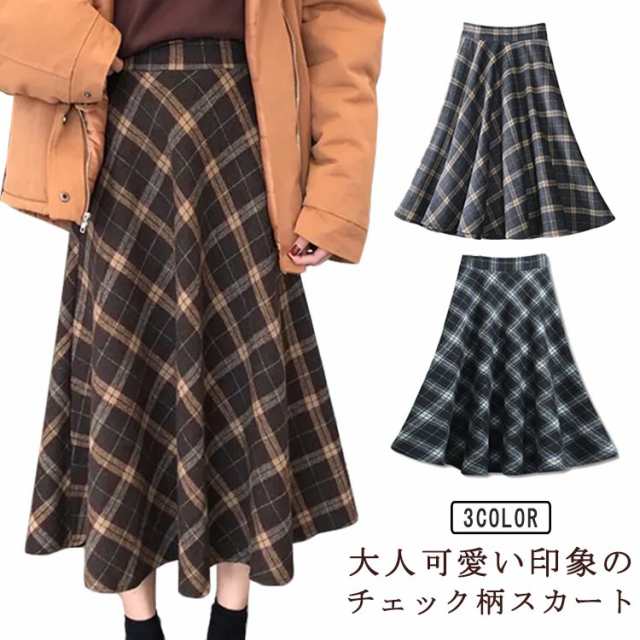 フレアスカート チェック柄 スカート ロング レディース チェックスカート 春 秋 冬 チェック Aライン 体型カバー ミモレ丈 ボトムス カジュアル 楽 お出かけ デート 20代 30代 40代 ゆ